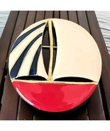 Vintage Brooch Sailboat 3&quot; Large Enameled Metal Pin Nautical Patriotic 1... - €18,85 EUR