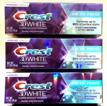 Lot of 3 Crest 3D White Toothpaste Artic Fresh 2.7 Oz Removes 90% Stains... - £14.51 GBP