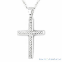 0.14ct Round Cut Diamond Cross Charm Crucifix Pendant Necklace in 14k White Gold - £259.77 GBP