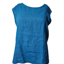 Bryn Walker Boxy Linen Tank Top Oversized Bohemian XL Blue  - $35.56