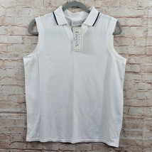 Vintage Basic Editions Women’s Top Medium White Sleeveless Polo Shirt NWT SPOT - $12.73