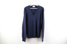 Vtg 60s Union Made Womens Large Blank Acrylic Knit V-Neck Sweater Navy Blue USA - £39.52 GBP