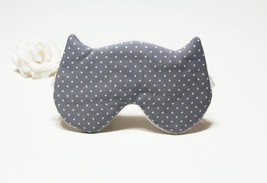 Cat sleep mask Cotton Organic Eye Pillow - Grey cat sleep mask with white polka  - £12.89 GBP