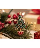 Vintage Christmas Tree Brooch | Red Green Enamel Holiday Pin Jewelry Gift - $500.97 MXN