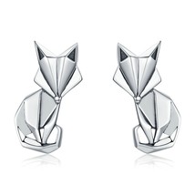 Genuine 925 sterling silver fashion folding fox animal stud earrings for women sterling thumb200