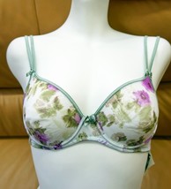 BRA UNDERWIRE FULL COVERAGE SHEER STRETCH MESH FLORAL OLIVE MADE IN EUROPE - £27.17 GBP