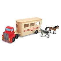 Melissa &amp; Doug Horse Carrier Wooden Vehicle Play Set With 2 Flocked Hors... - $26.59