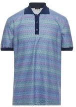 Yoon Navy Blue Striped Front Knit Men&#39;s Italy Cotton Shirt Polo Size US 44 EU 54 - £66.33 GBP