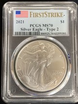2021- American Silver Eagle- PCGS- Type 2- First Strike- Flag Label - £81.61 GBP