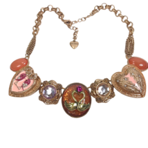 Vintage Betsey Johnson Necklace Hearts Love Birds Rhinestone Statement Pink - £79.09 GBP