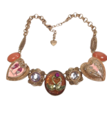 Vintage Betsey Johnson Necklace Hearts Love Birds Rhinestone Statement Pink - £77.36 GBP