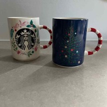 Starbucks (2) Holiday Christmas 12 oz Coffee Mugs Candy Cane Striped 2018 - £27.14 GBP