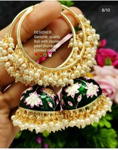 Bollywood Indian Pearl Enameled jhumka Jhumki Earrings Green Bridal Jewelry Set - $28.49