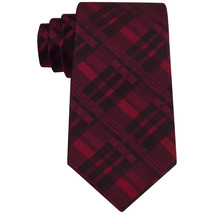 Calvin Klein Merlot Red Fashion Plaid Silk Slim Tie - £19.26 GBP