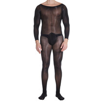 Men Ultra Shiny Jumpsuit Closed Crotch Pouch Body Stockings Sheer Nylon Bodysuit - £12.21 GBP