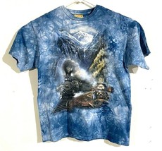Vintage The Mountain Mens T Shirt Train Engine Ted Blaylock 1999 Blue Ti... - $33.65