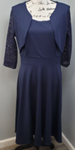 Miusol Dress Women&#39;s XL Navy Floral Contrast Lace Sleeve Empire Waist Ba... - £19.93 GBP