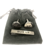Cuff Links and Tie Clip Set Stainless Steel Wedding Groom Suit Up Gray P... - £3.73 GBP