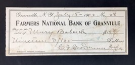 Farmers National Bank Antique Check 1902 Granville New York - $15.00