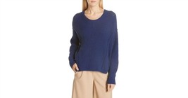 Vince women's overlap panel bouclé knit pullover sweater in Blue - size S - $189.09