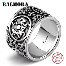BALMORA Real 999 Pure Silver Vintage Dragon Tiger Stacking Rings for Men Male Wo - £40.21 GBP