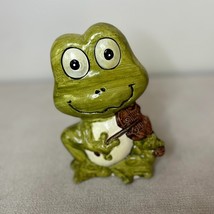 Vintage Chalkware Frog Playing Violin Piggy Bank 6&quot; - $23.51