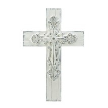 Ornate Whitewashed Wall Cross with Raised Intricate Design - £26.02 GBP