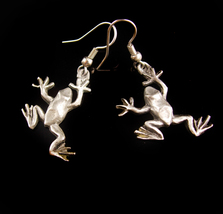 Kiss a FROG Earrings / Vintage signed Sisk pewter - fairytale Toad / whi... - £35.58 GBP