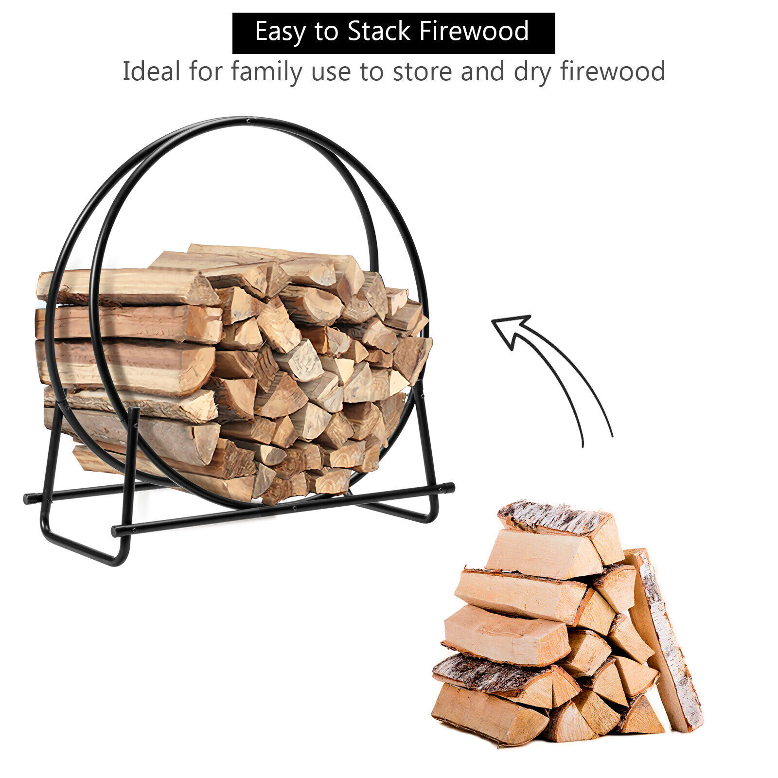 Costway tubular steel log hoop firewood storage rack holder round display new arrivals