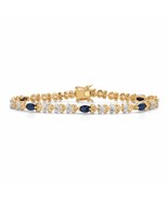 PalmBeach Jewelry Gold-Plated Genuine Sapphire and Diamond Heart Bracele... - £55.21 GBP