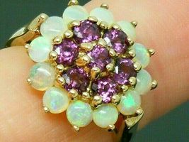 3.50Ct Round Cut Fire Opals &amp; Amethyst Women&#39;s Cluster Ring 14K Yellow Gold Over - £79.86 GBP