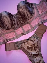 Victoria&#39;s Secret longline 32C BRA SET S brazilian panty quilt BROWN VERY SEXY - £62.57 GBP