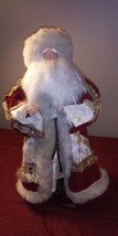 Standing Red Santa Claus Christmas Figurine 18&quot;h Vintage Gold Lace Gray Fur Trim - £29.04 GBP