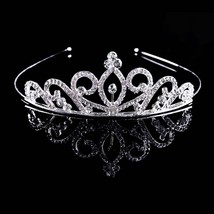 Silver Color Crystal Heart Tiara and Crown Hair Jewelry Bridal Noiva Diadem Head - £8.87 GBP