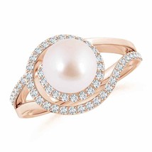 ANGARA Japanese Akoya Pearl Spiral Halo Ring with Diamonds for Women in 14K Gold - £1,620.84 GBP