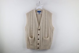 Vtg 90s Streetwear Mens XL Blank Chunky Ribbed Cable Knit Cardigan Sweater Vest - £46.82 GBP