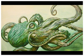 Octopus Jon Hoffman Green Ocean Sea Nautical Tattoo Black Market Fine Art Print - £17.19 GBP+