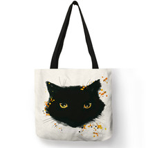 Customize Cute Watercolor Cat Painting Print Womens Designer Tote Bags Fabric Ec - £13.60 GBP