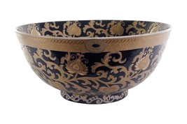 Chinese Black and Gold Tapestry Porcelain Bowl 14&quot; Diameter - £211.95 GBP