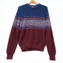 Vintage Oakton Limited Chunky Knit Sweater Blue Maroon Striped Mens Sz L... - £28.89 GBP