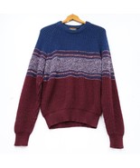 Vintage Oakton Limited Chunky Knit Sweater Blue Maroon Striped Mens Sz L... - £27.97 GBP