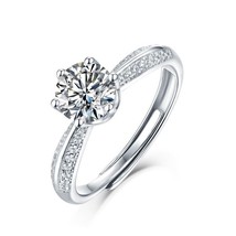 2.00 Ct Six Claw Round Moissanite Wedding 14k White Gold Finish Adjustable Ring - £74.42 GBP+