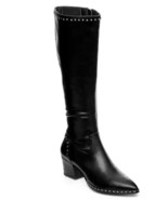 Women&#39;s Church Work Party Winter Stud-Trim Black leather Tall Boot Size ... - £56.60 GBP