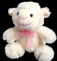 Dan Dee Lamb 9&quot; Cream Silky Plush Stuffed Animal Pink Bow Easter Spring ... - £12.86 GBP