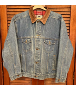 Vintage Marlboro Country Store Denim Jacket Leather Collar Men’s XL Trucker - £27.90 GBP