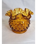 Vintage Fenton Art Glass Amber Gold Hobnail Crimped Rim Rose Bowl Vase R... - £22.38 GBP