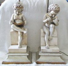 Pair Marble Lamps Child Reading and Child Writing after Charles-Gabriel ... - £319.20 GBP