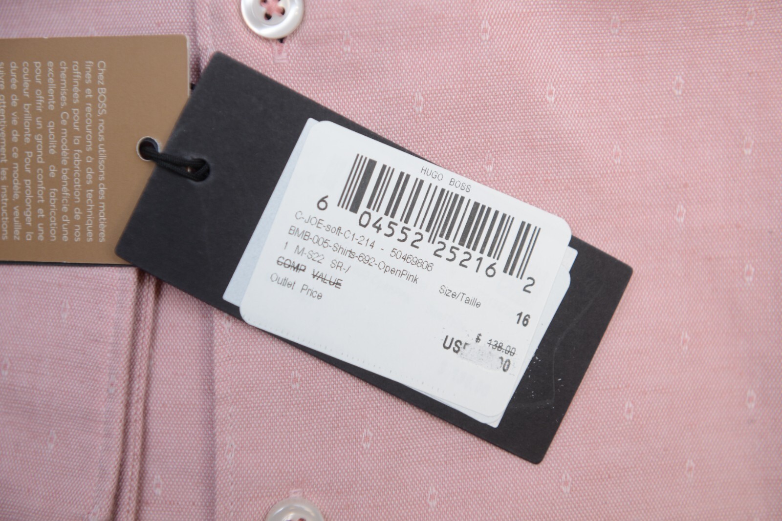HUGO BOSS Herren C-Joe Regular Fit Offen Rosa Baumwolle Kleid Hemd 41 16 Item image 5