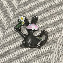 Image Pewter Bunny Rabbit Flower Basket Wildlife Diorama Miniature Art F... - $14.36