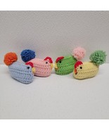Set Of 4 Retro Hand Crochet Egg Cozy Chicks Chickens Pink Green Blue Yellow - €16,97 EUR